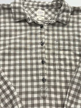 J Crew Plaid Gingham Button Shirt Womens XL Boy Fit Gray White Cotton